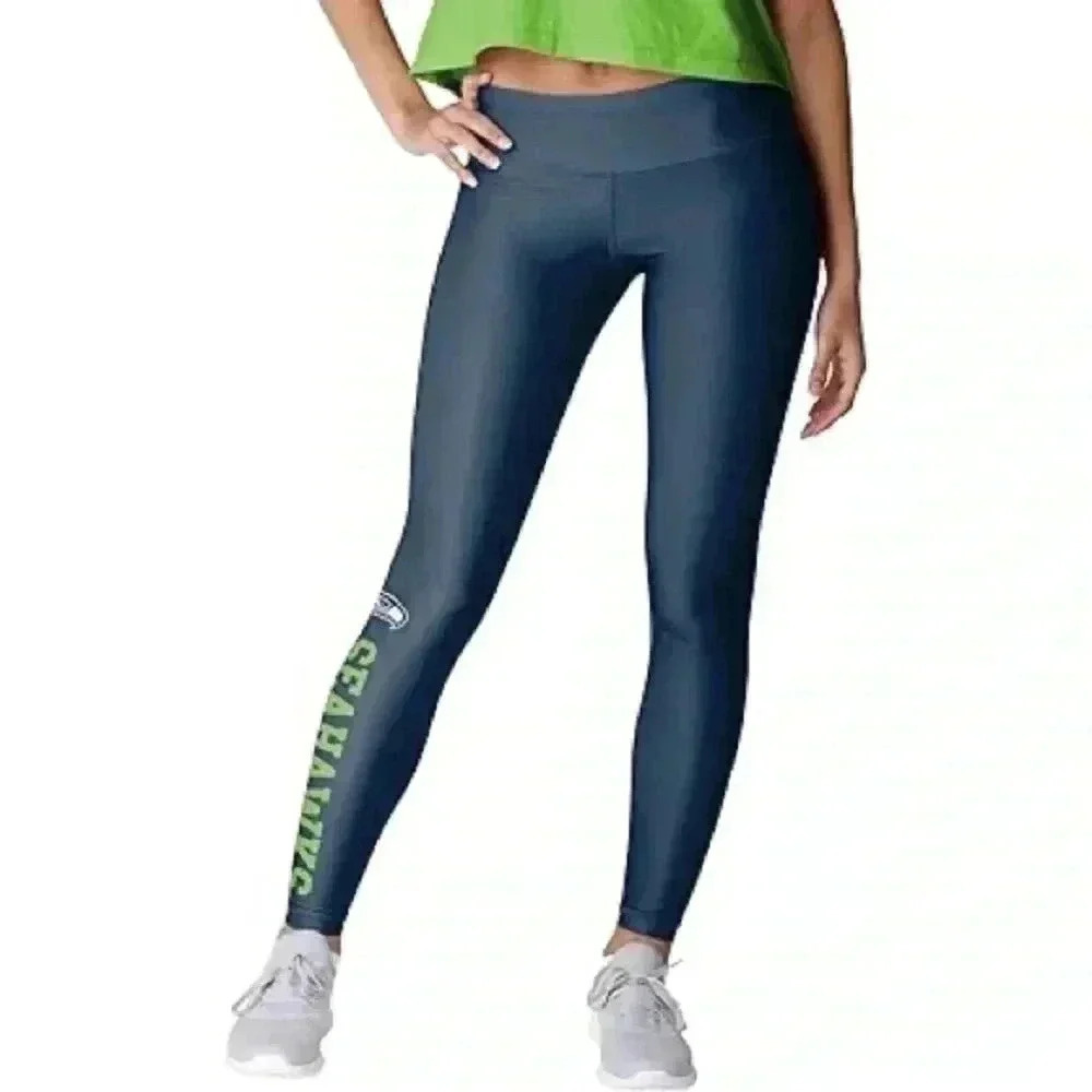 Zubaz Seattle Seahawks NFL Leggings Blue And White Size Medium